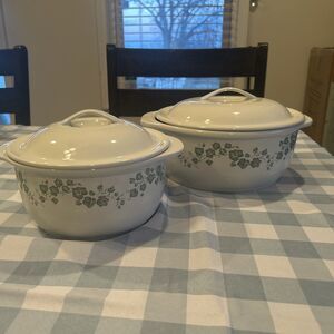 Corelle Coordinates Stoneware IVY Green 1.5 Qt and 2.5 Qt Casserole  w/ Lids